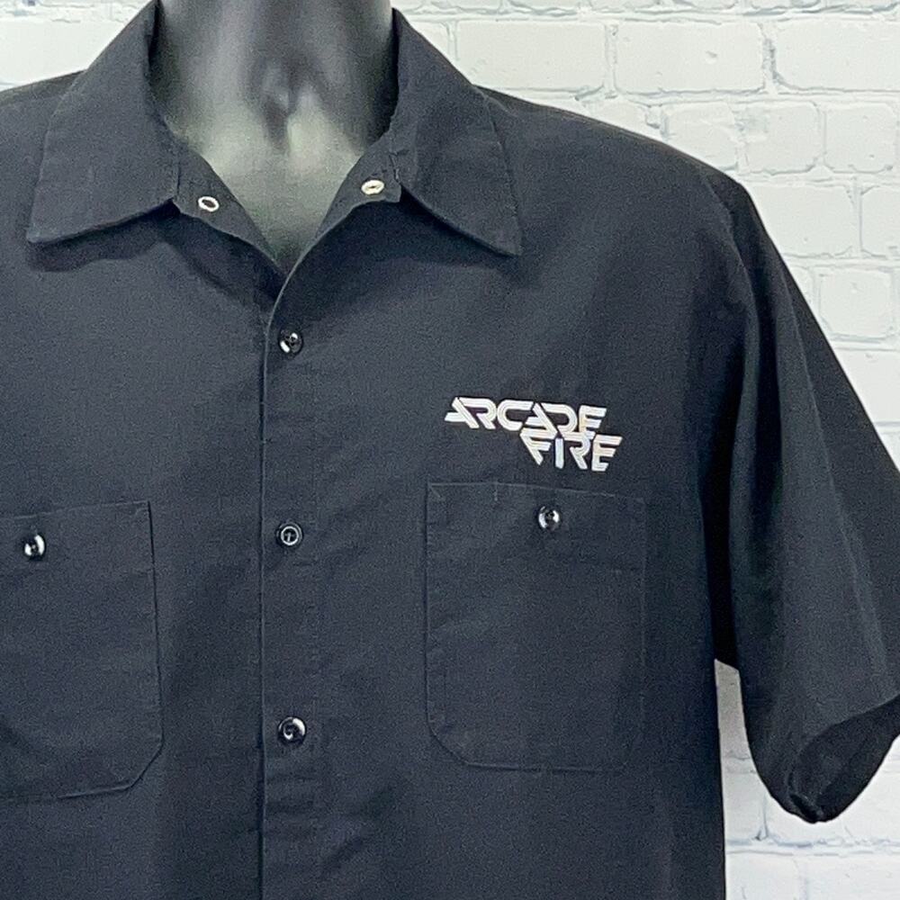 Arcade Fire Roadie Button Front Shirt Local Crew We Tour Black Mens XL X-Large